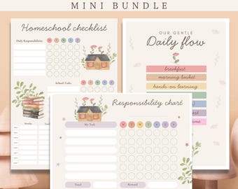 Homeschool Organization Bundle | Daily Checklist, Weekly Schedule & Chore Planner | Nature-Inspired Printable Homeschool Planner PDF