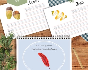 Cursive Practice Sheets Printable Winter Worksheets / Montessori Handwriting Practice / Penmanship Practice / Charlotte Mason Homeschool PDF