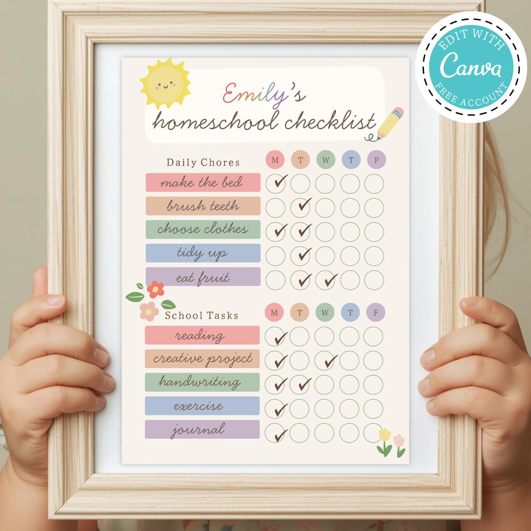 Editable Daily Chores & Homeschool Routine Chart Printable Checklist ...