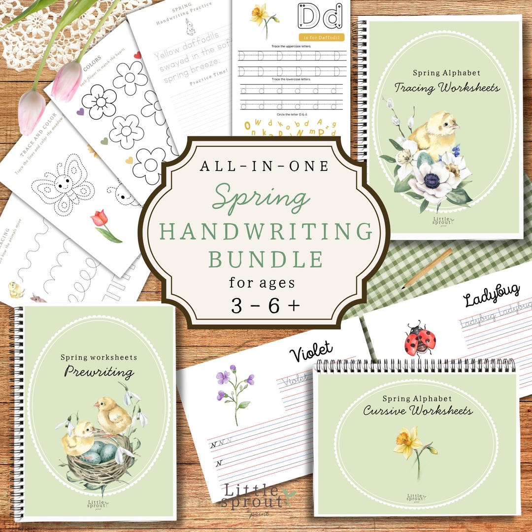 Spring Handwriting Worksheets BUNDLE PDF, Nature-inspired Homeschool ...