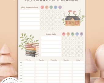 Homeschool Daily Checklist & Weekly Schedule: Printable Planner (Instant Download)