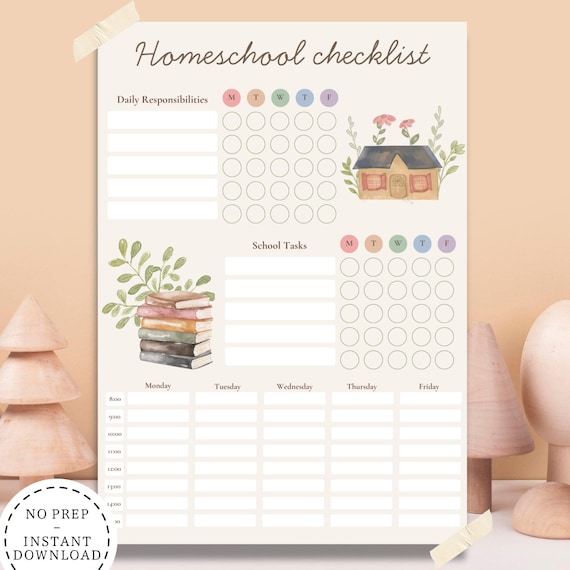 Homeschool Daily Checklist & Weekly Schedule: Printable Planner (Instant Download)