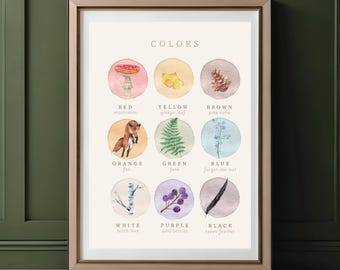 Educational Poster – Colors – Nature Inspired: Rustic Woodland Watercolor Homeschool Decor (Digital Download)