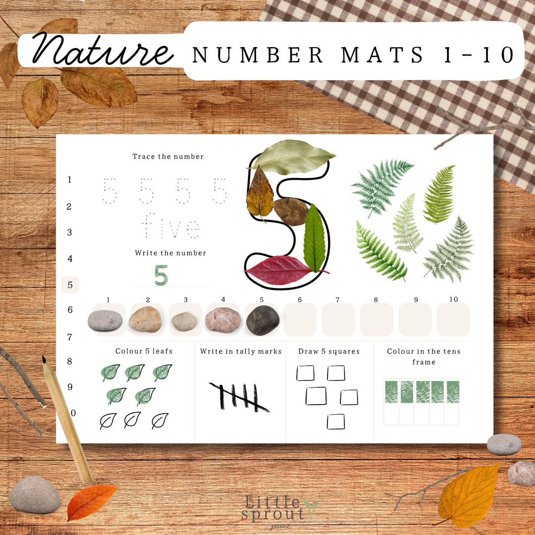 Nature Number Mats 1–10 Printable | Montessori Math | Waldorf Preschool ...