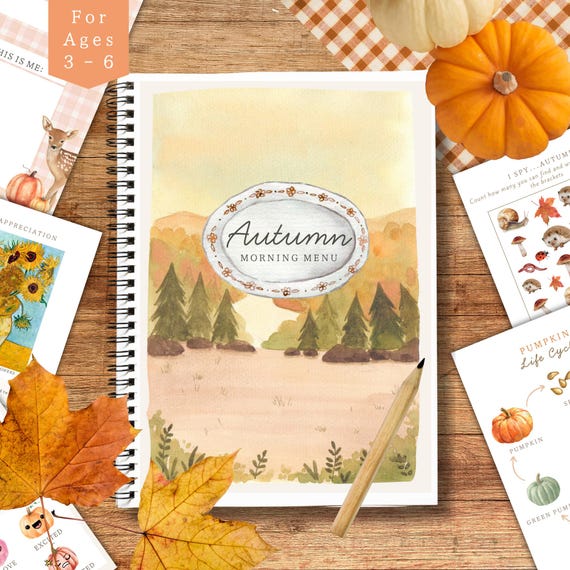 Morning Menu Autumn Printable Worksheets - Nature Homeschool Busy Book (PDF)