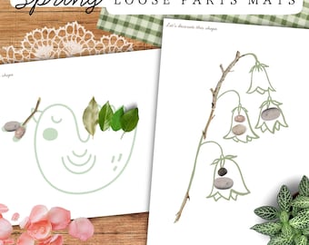 Spring Loose Parts Printable Pattern Mats | Reggio mats & Waldorf Nature Table Activity, Preschool Fine Motor Pre-Writing Manipulative Mats