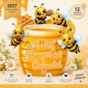 Calendario da scrivania 2027 con api, calendario stampabile con api, regalo a tema api, calendario per la famiglia, calendario con api carine, calendario stampabile