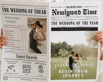 Editable Wedding Newspaper Template | Custom Canva Wedding Announcement | Printable Wedding Keepsake | Engagement & Newlywed Newspaper