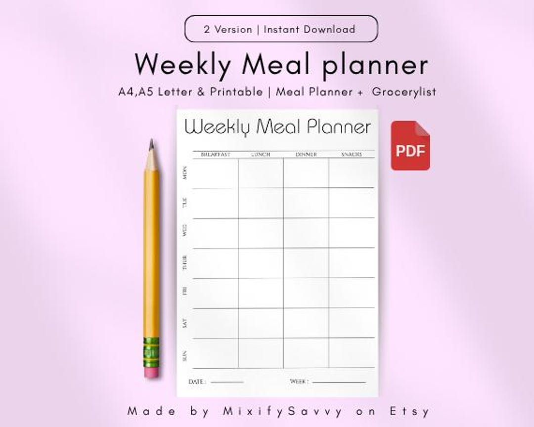 Weekly Meal Planner Printable | Minimalist Meal Planning Template With ...