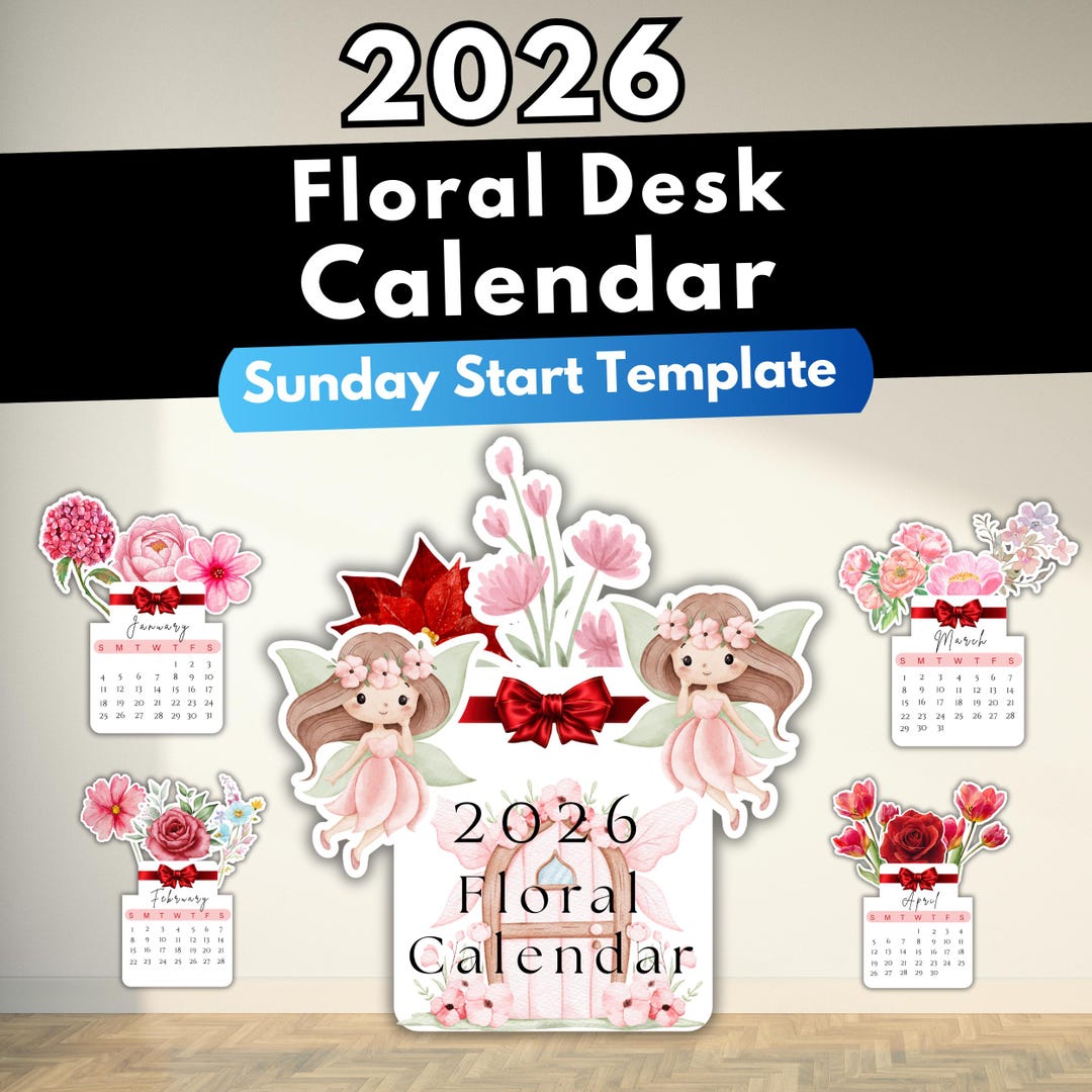2026 Floral Desk Calendar Printable | 12-month Watercolor Flower ...
