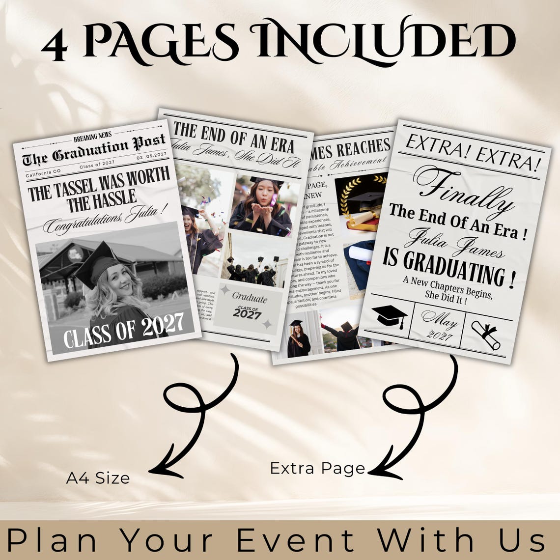 Graduation Media Guide Editable Graduation Newspaper, Printable Large Newspaper Canva Template ...