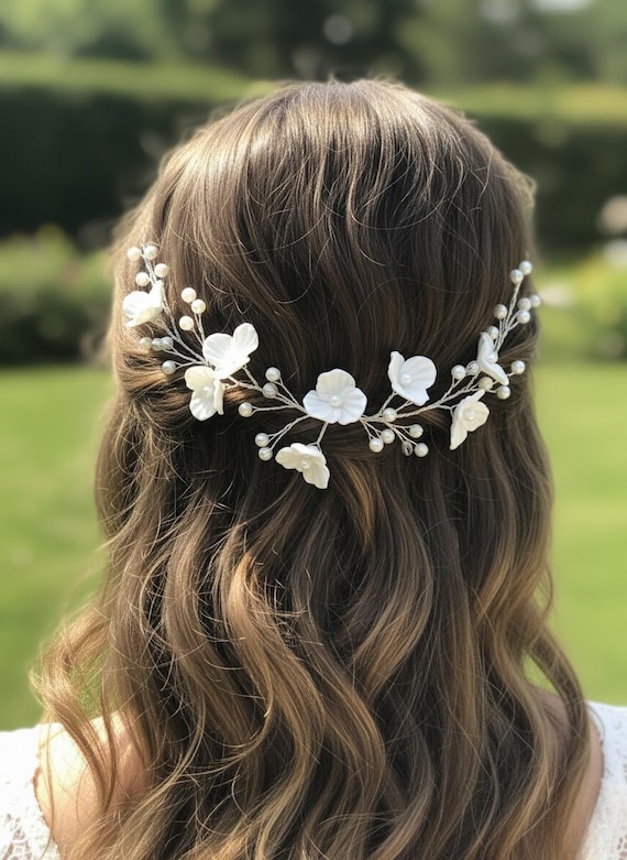 Handmade Wedding Pearl White Flower Hair Vine | Hair  display picture 3