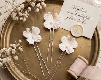 Romantische witte vlinder bruids haarspelden set, handgemaakt bruiloftshaarstukje, bruidsmeisjeaccessoires