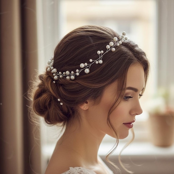 Elegant Faux Pearl Beaded Headpiece / Bridal Hair Veil Wedding Veil and Hairpiece: Classic Elegance for the Modern  main image 2
