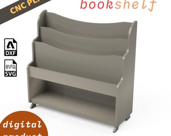 Montessori Bookshelf CNC Plan Dxf Svg | Kids Room Front-Facing Book Rack | Digital Download Woodworking Template