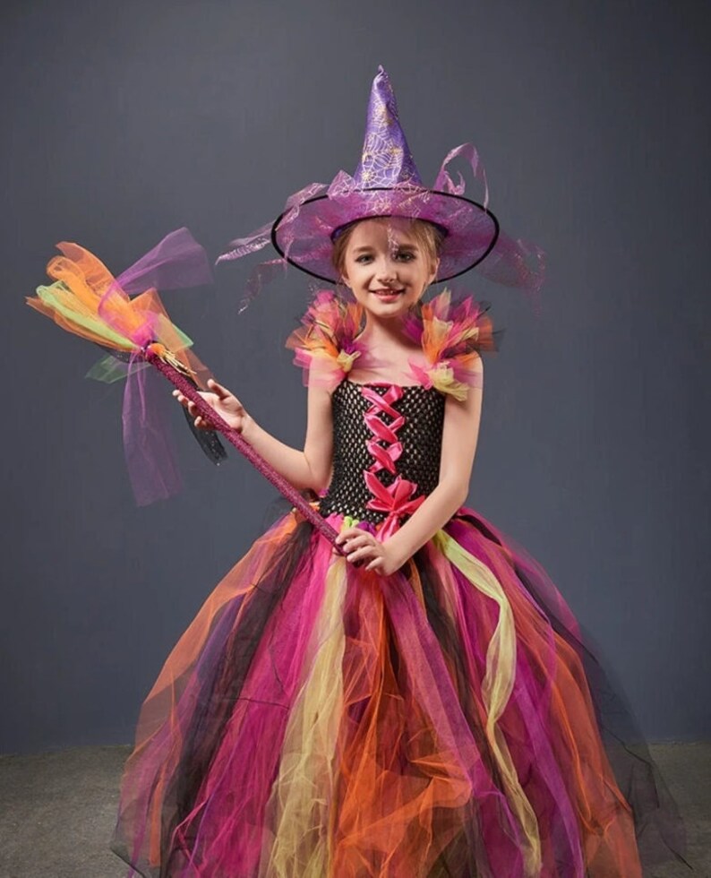 Evil Witch Halloween Costume for Girls Rainbow Wizard Gown Etsy