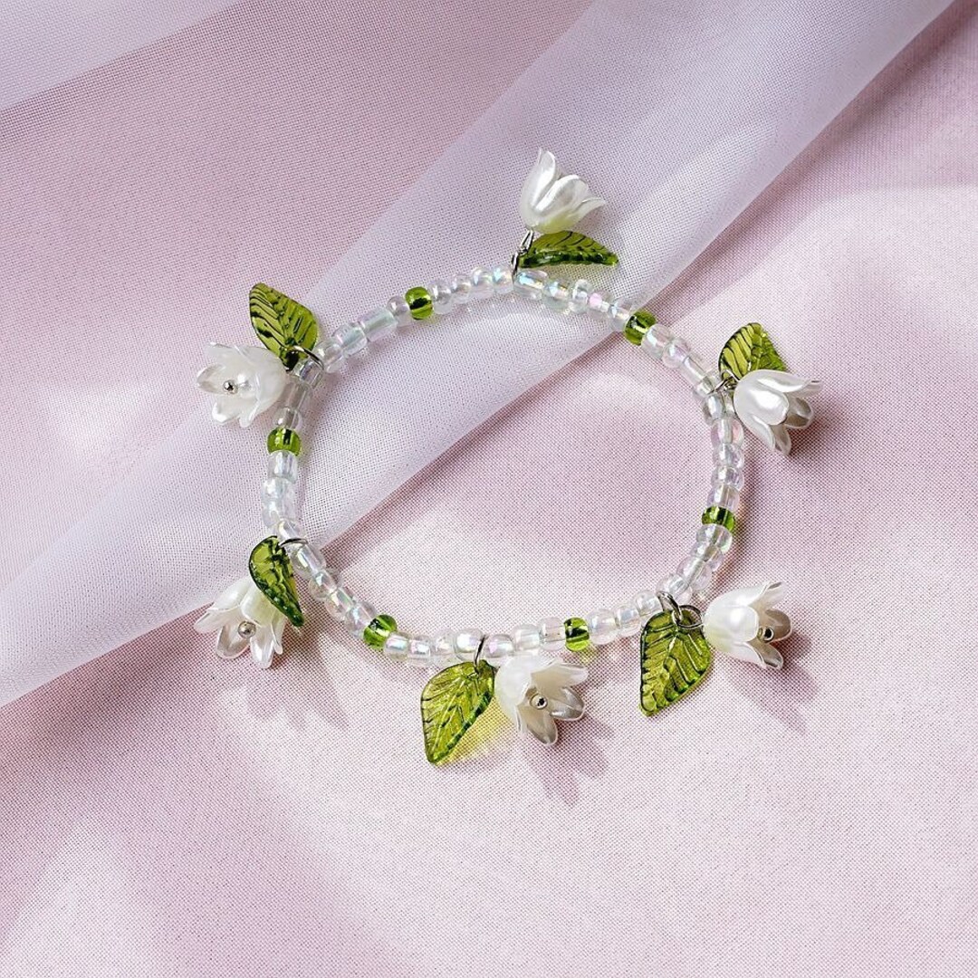 Lily of the Valley Rice Bead Bracelet Crystal Floral Beaded - Etsy