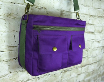 Megan Bag in Purple Canvas/ Two Tones/ Messenger/ Handbag/ Crossbody/ Shoulder Bag/ Handmade in New York