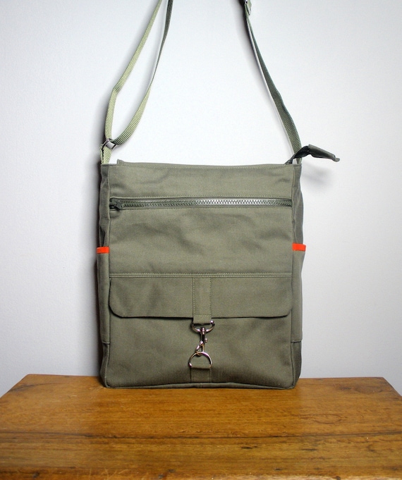 Items similar to Messenger Crossbody Bag in Olive Khaki Canvas