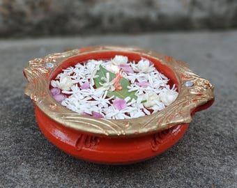 Hand-made Terracotta foyer decoration bowl -  Ethnic Floating Flower Bowl.