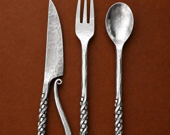 Hand Forged Iron Cutlery Set – Rustic Medieval Kitchen Decor