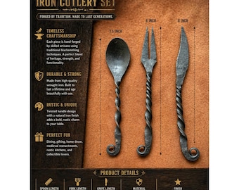 Hand Forged Twisted Iron Cutlery Set – Medieval Viking Rustic Blacksmith Dining Utensils