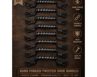 Set of 10 Hand Forged Iron Door Handles – Rustic Twisted Pull Hardware