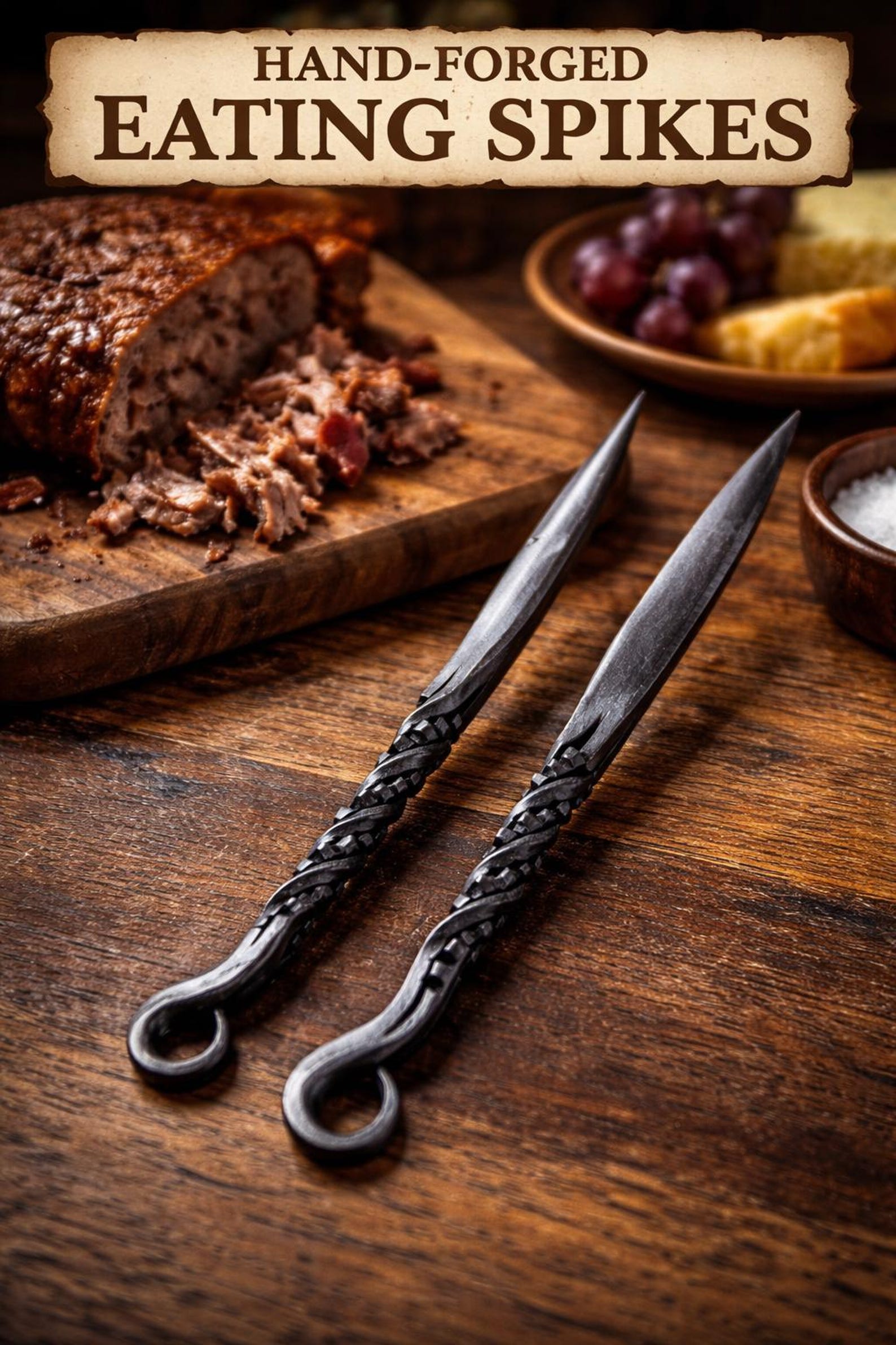 Hand Forged Eating Spikes: Viking Style Meat Pick, Rustic Iron Dining ...