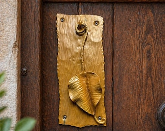 Hand Forged Knocker Leaf Design 12 Inch Rustic Medieval Door Knocker Heavy Solid Unique