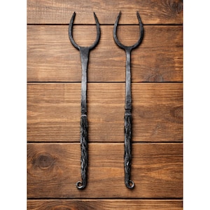 Juego de tenedores de hierro forjado a mano para barbacoa: herramienta medieval de herrero de 33 cm para parrilla.