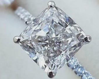 Kissenschliff Moissanit Verlobungsring: Versteckter Heiligenschein, 14K Weißgold oder 925 Silber