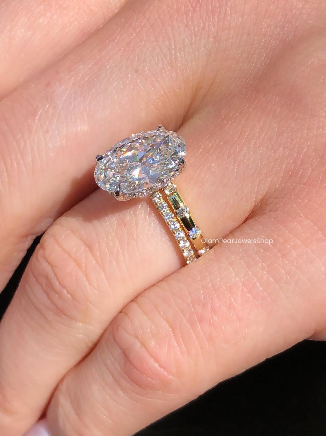 3ct Oval Cut Moissanite Bridal Ring Set With Solid Gold Minimalist ...