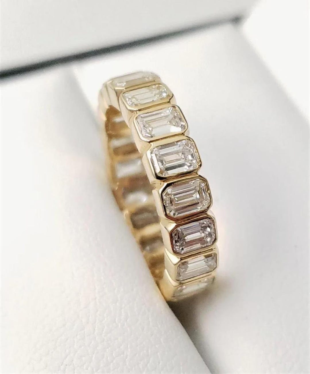 Full Eternity Bezel Set Emerald Cut Moissanite Wedding Band for Women ...