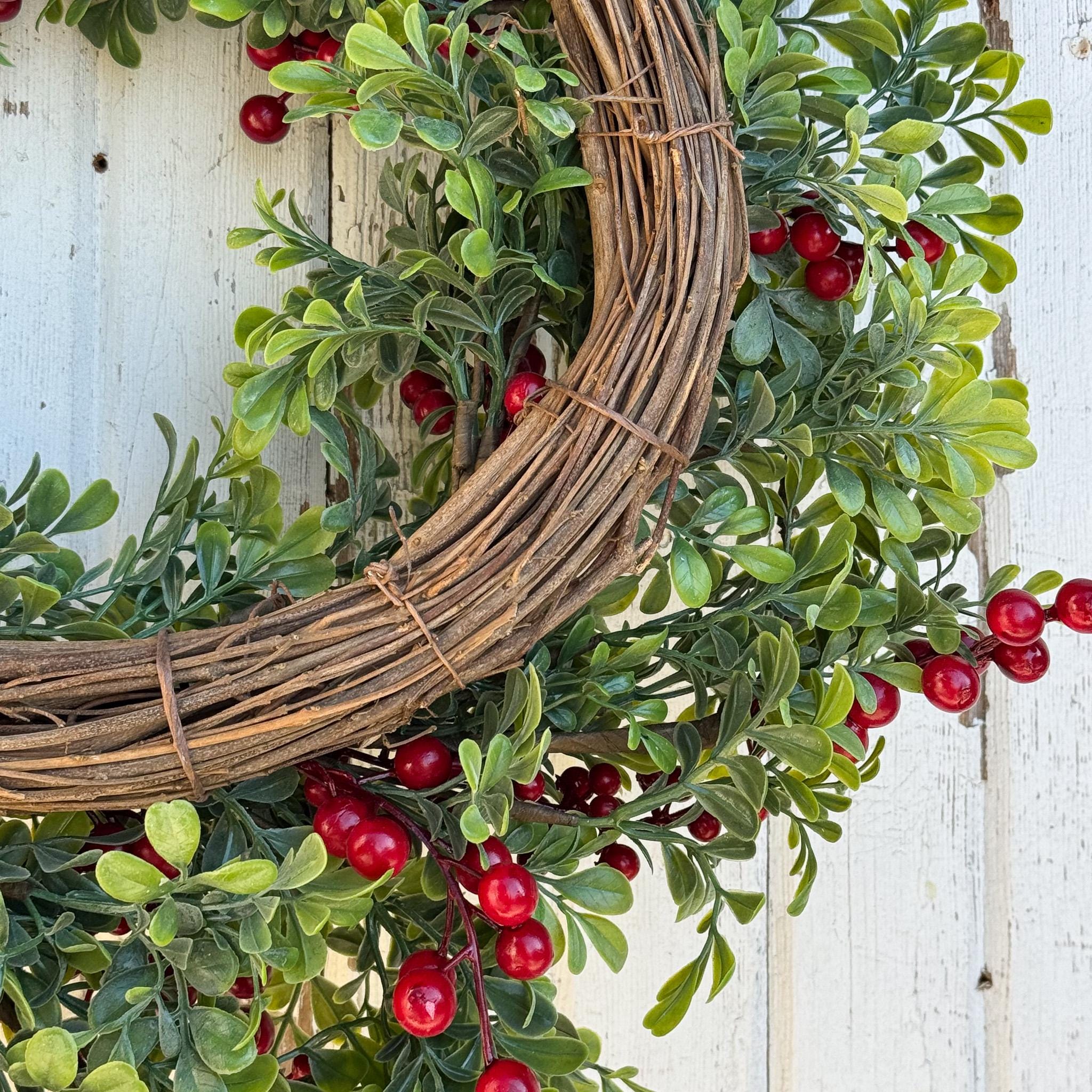 Red Berry and Boxwood Wreath - 20 Inch - Faux - Etsy