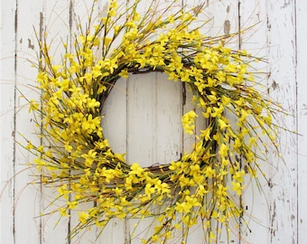 Forsythia Yellow Wreath - Modern Farmhouse Decor - 22 Inch Wreath