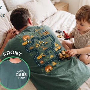 Comfort Colors®Tired Dads Club Shirt with Construction Track Back Print,Funny Dad Gift Tee, Interactive Car Road Shirt for Kids,Father’s DaY