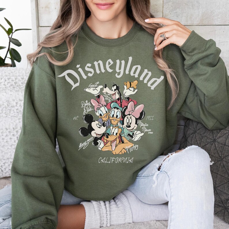 Retro Mickey and Friends Disneyland Sweatshirt, Vintage Disneyland California Est 1955 Pullover, Disney Family Vacation Matching Hoodie image 4