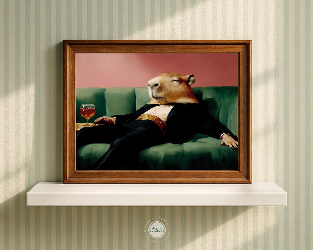 Quirky Capybara in Bar Poster, Funny Animal Print, Relaxing Bar Cart ...