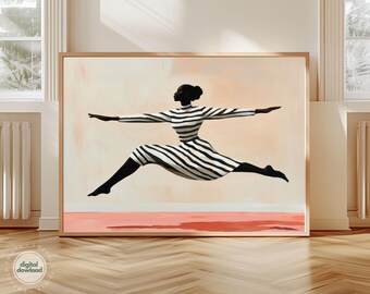 Anmutige schwarze Mädchen Kunst, trendige gestreifte Wandkunst, schwarze Frau moderne Malerei, minimalistisches zeitgenössisches Dekor, Ästhetische Kunst Digitaler Download