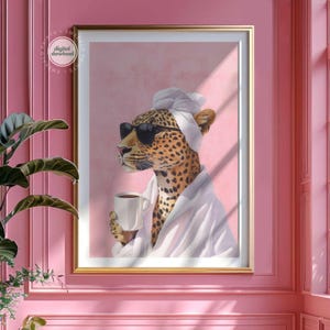 Coquette Leopard Wall Art, Pink Preppy Animal Print, Chic Modern Bathroom Decor, Digital Download