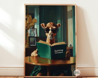 Funny Camel Reading Print, Whimsical Poster, Quirky Animal Decor (Digital Download)