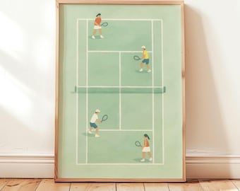 Aerial Tennis Court Print, Watercolor Game Wall Art, Sports Decor, Digital Download