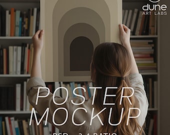3:4 Poster Mockup of a Woman Holding a Vertical Print for 18x24 and 24x32 sizes