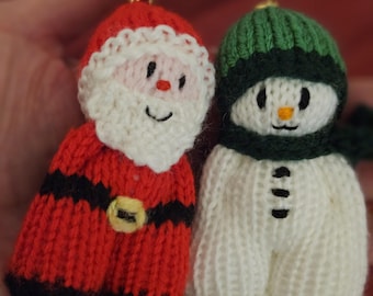 PDF DIGITAL DOWNLOAD : Hand Knitted mini santa and snowman - knitting pattern