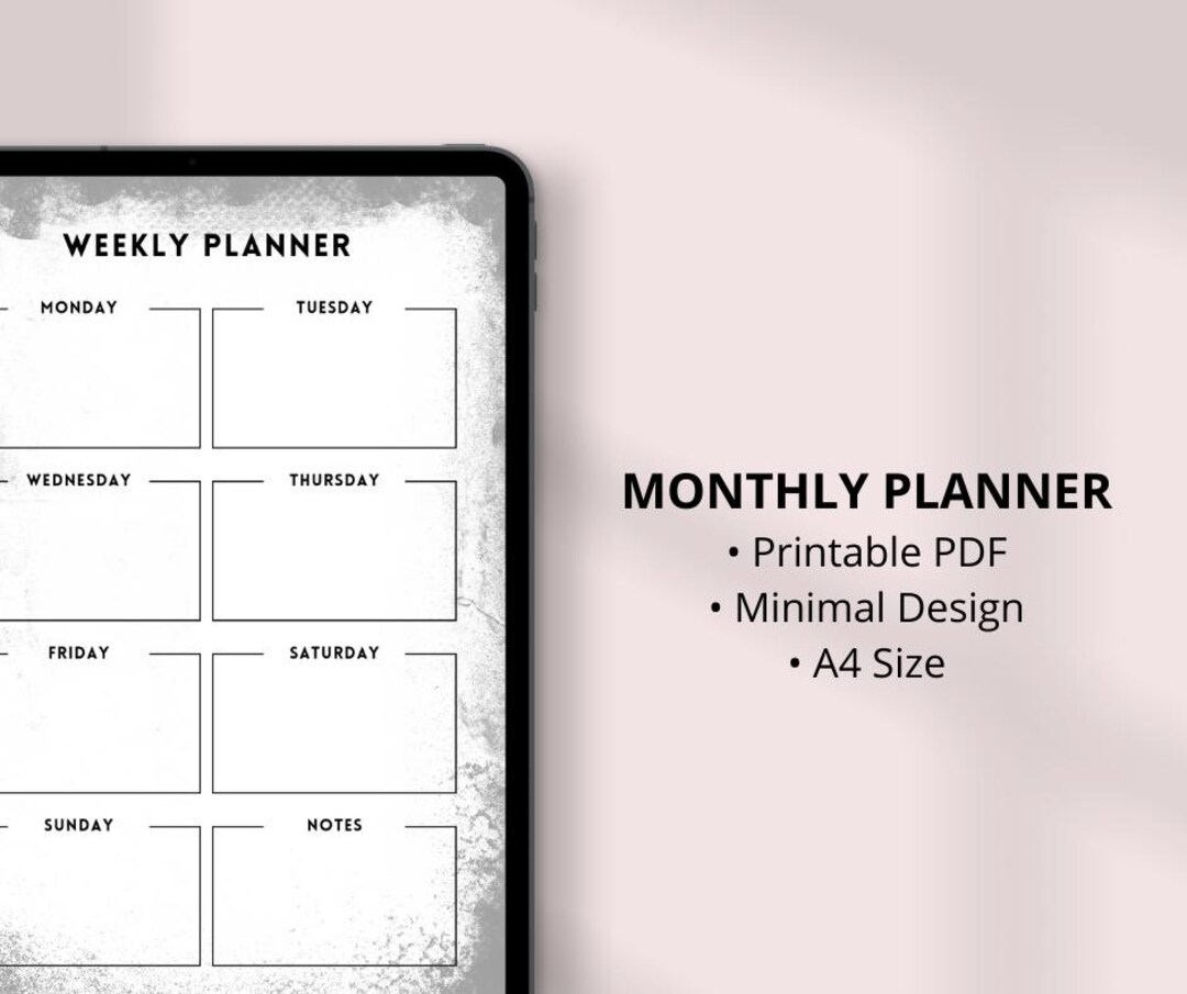 Weekly Planner Printable A4 Black and White Minimal Weekly Schedule PDF ...
