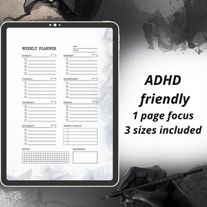 Agenda hebdomadaire numérique imprimable, programme hebdomadaire esthétique, page de planificateur TDAH, liste minimaliste des tâches, notes sur l'iPad, format lettre US A4 A5