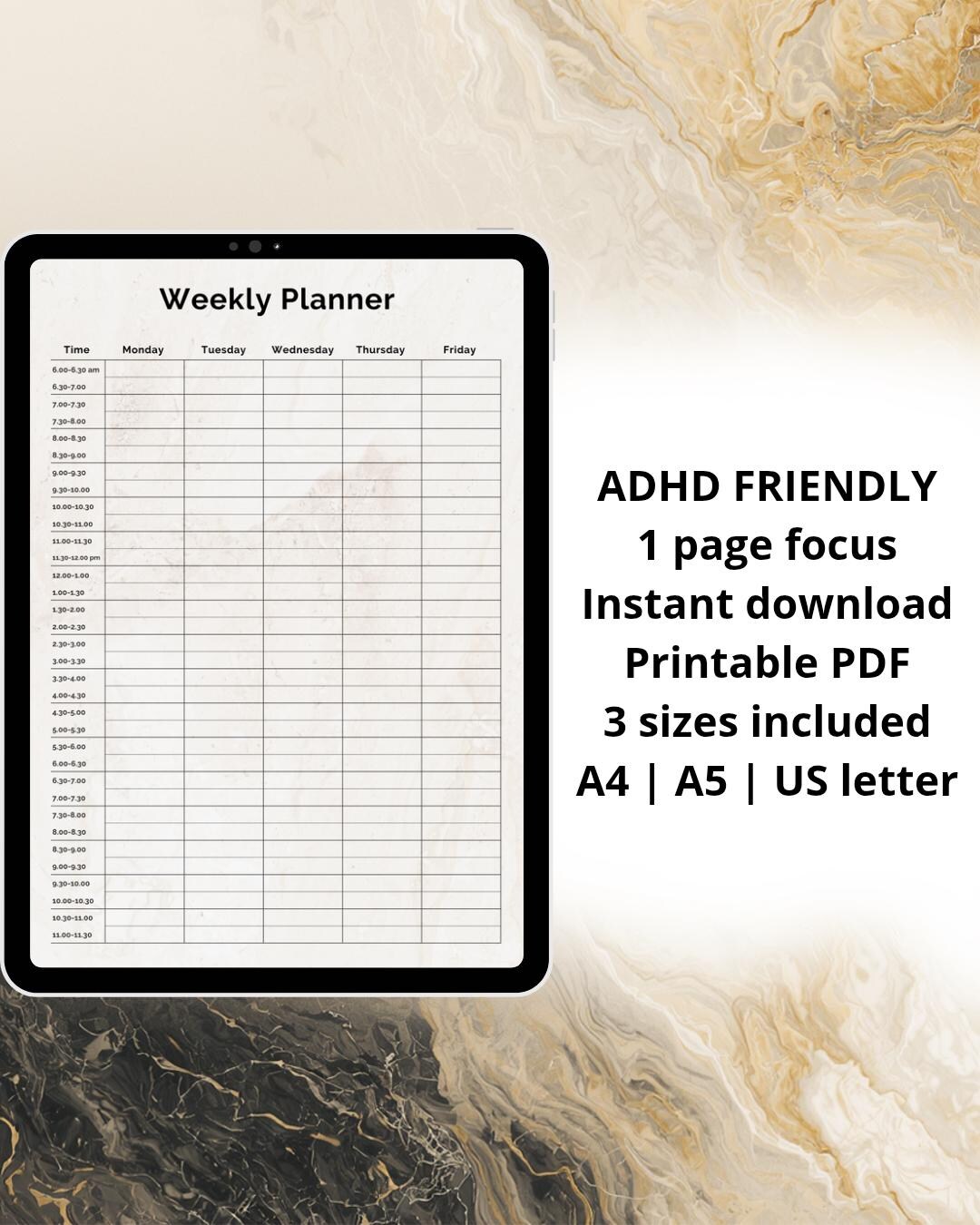 Weekly Time Blocking Planner for ADHD Focus, Printable Weekly Schedule ...