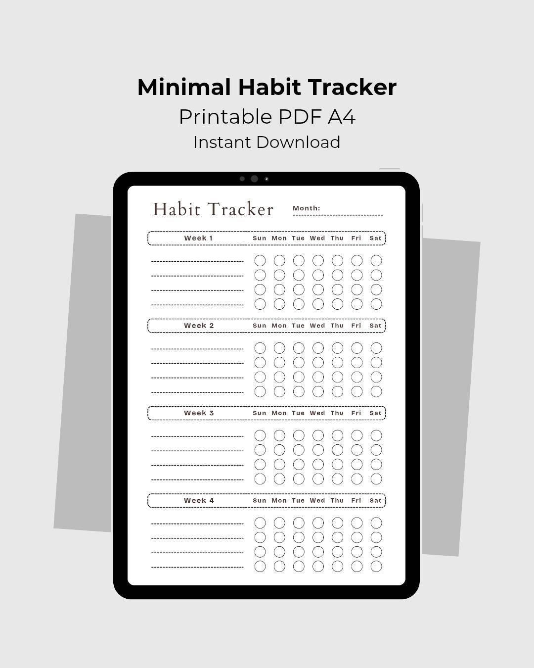 Minimalist Habit Tracker Printable, A4 Monthly Planner (PDF Download ...