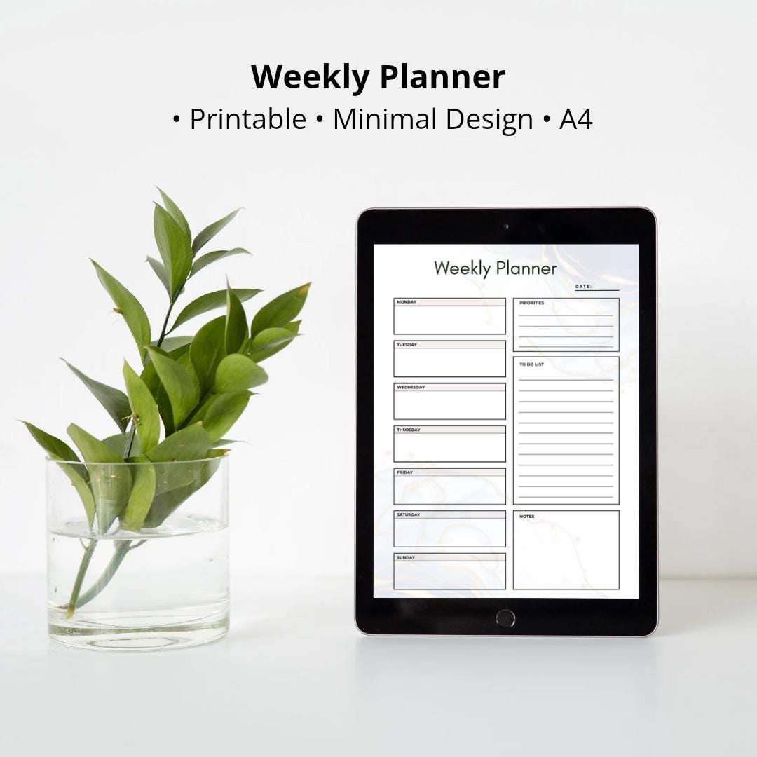 Weekly Planner Printable | Minimal Black White Weekly Planner ...