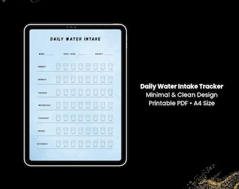 Daily Water Intake Tracker | iPad Planner | Goodnotes | Printable A4 | Minimal Water Tracker | Hydration Planner PDF | Instant Download